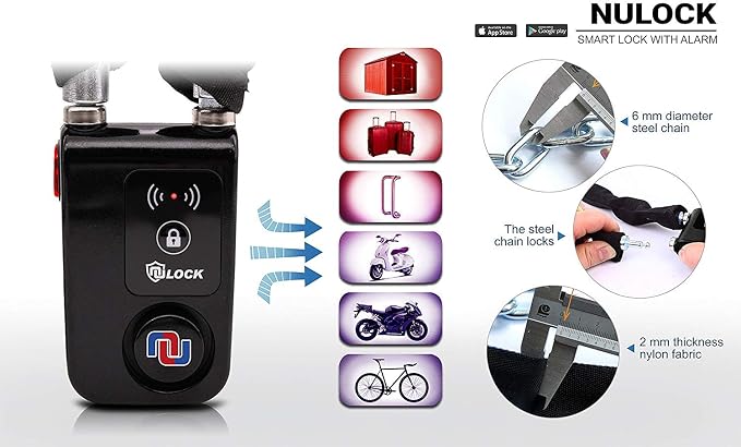 NUNET Bluetooth Bike Lock, NULOCK Anti-Theft Waterproof 71in Steel Cable, Keyless APP Controlled, 110db Alarm, for Bicycle, Scooter, Motorcycle, Gray