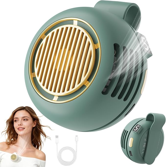UNIWA Clip On Fan, Portable Silent Mini Bladeless Fan for Shirt/Waist, 5 Speed Adjustable&LED Display, Spin 360° Fan, Hands-Free, Small Wearable Fan for Outdoor Travel, Office, Gift Women/Mom Teal