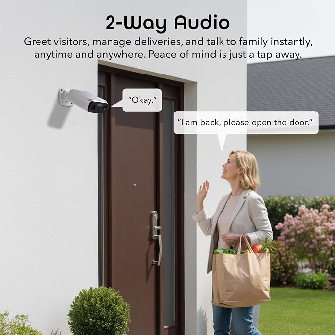 Geeni Falcon Smart Solar Battery Camera 2K+ – Outdoor Camera Wireless, Weather Resistant with Solar-Powered Battery, Motion Alerts, Color Night Vision, Two-Way Audio — 2-Pack, White