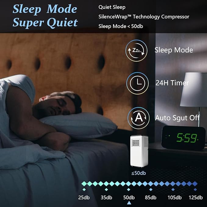 8000 BTU Portable Air Conditioners, 3-in-1 Portable AC Unit with Remote Control, Cool, Dehumidifier & Fan Modes for Rooms up to 350 sq.ft, Sleep Mode, 24-Hour Timer & Window Kit