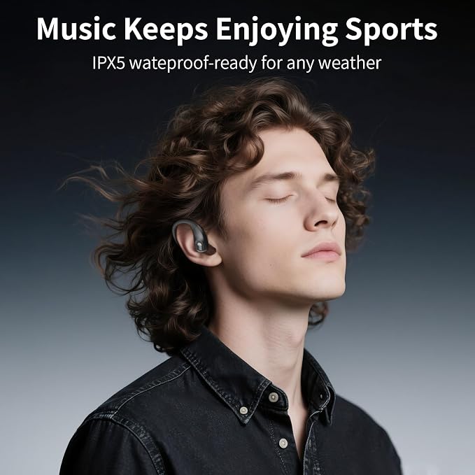 Wireless Open-Ear Headphones,Lightweight EarHooks-Style Earbuds,Bluetooth5.4 Wireless Earphones,48H Playtime, IPX4 Waterproof Running Headphones for Gym Black