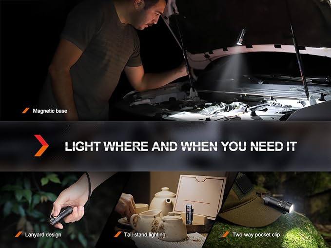 Fenix E18R V2.0 EDC Flashlight, 1200 Lumens USB-C Rechargeable Ultra Compact Pocket Light (Black)