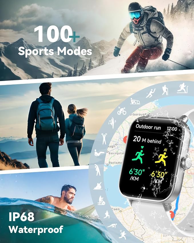 Quican Smart Watch for Women Men, Compatible for iPhone and Android Phones | 1.8" Fitness Tracker Watches, Alexa Built-in, Waterproof /Bluetooth Calling, Heart Rate/Sleep Monitor, Perfect Smart Gift