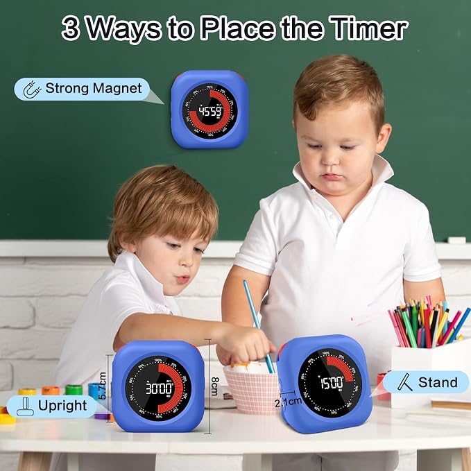 Visual Timer for Classroom Rechargeable, 10-Hour Digital Timers with Visual Time Bars Design, 3 Brightness/3 Volume Adjustable Magnetic Timer, Countdown/up Timer for Study Game Gym Kitchen Office