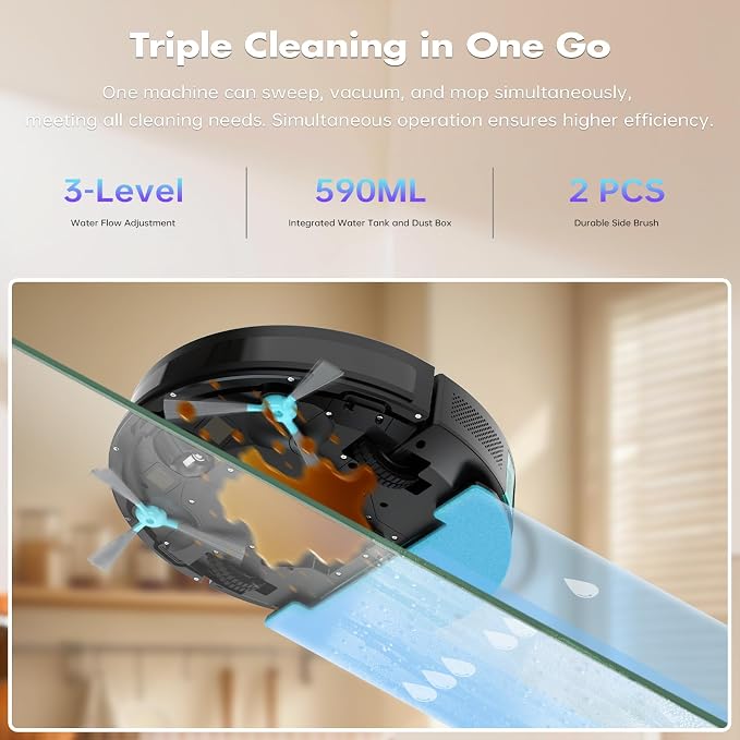 Robot Vacuum and Mop Combo,3500Pa Powerful Suction, with Wi-Fi/App/Remote,2 in 1 Mopping Robot Vacuum Cleaner,Dustbin and Watertank, for Pet Hair,Hard Floors and Low Pile Carpet Black