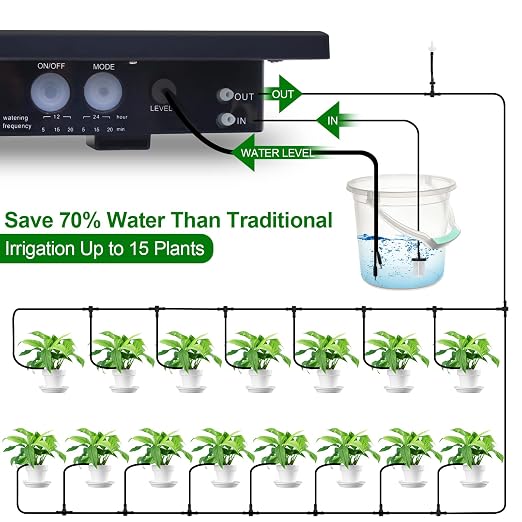RISINGUP Solar Drip Irrigation System for 15 Potted Plants Outdoor Garden | Automatic Plants Watering System with Anti-Siphoning Device, Programmable Smart Watering for Garden, Balcony, Greenhouse
