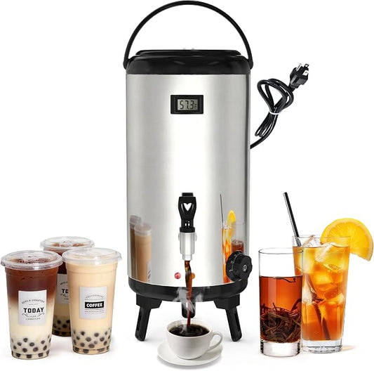 Electric Insulated Beverage Dispenser with Stand 2 Gallon Hot & Cold Drink Dispenser 86-230℉ Adjustable Temperature Real-Time Temperature Display for Tea and Coffee (Silver)