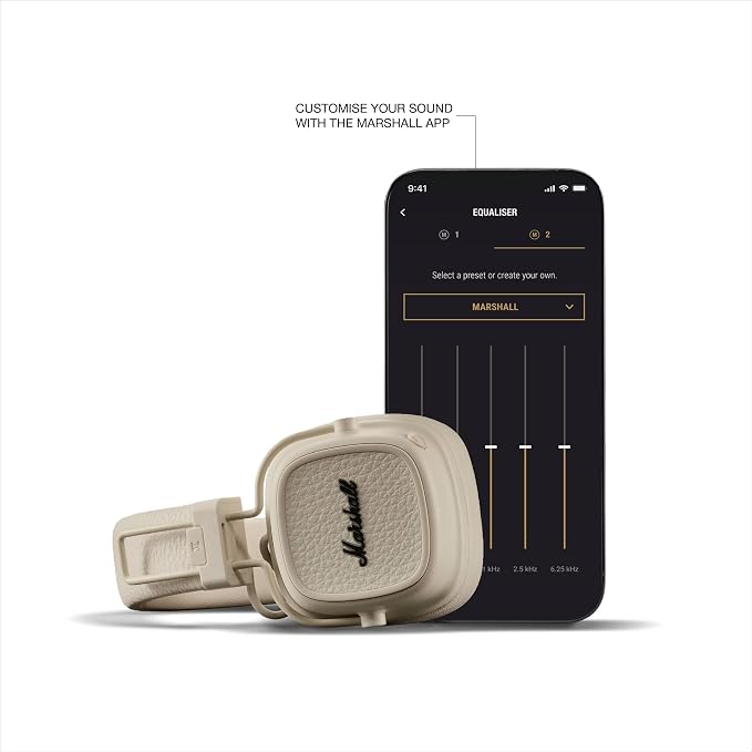 Marshall Major V Wireless On-Ear Bluetooth Headphones - 100+ Hr Playtime | Detachable Audio Cable | Microphone for Calls | Lightweight, Foldable Design for Travel - Cream