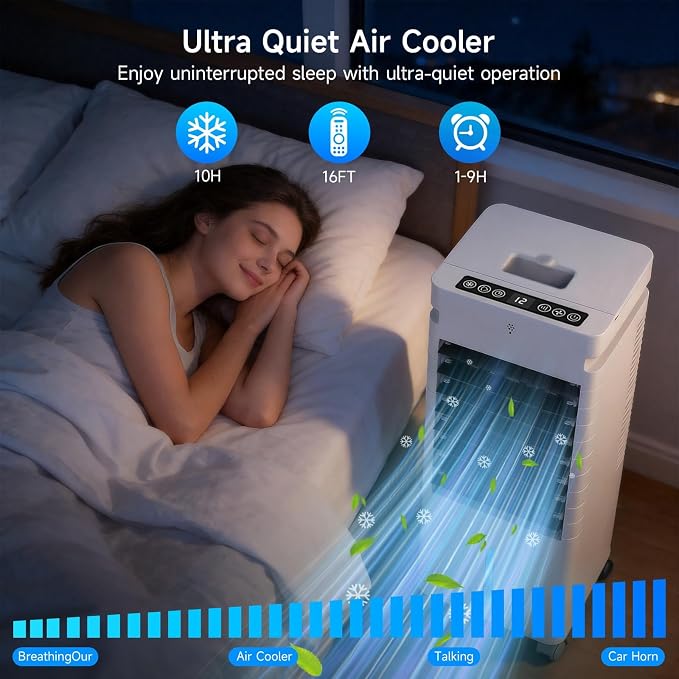 Portable Air Conditioners,Windowless Swamp Cooler Portable AC Unit, Cooling Fan That Blow Cold Air w/Remote 5L Tank 12 Speeds 9H Timer, Evaporative Air Cooler for Bedroom Indoor Room (white)