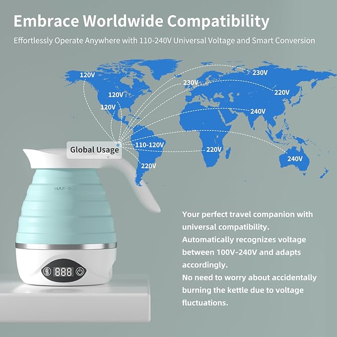 NIYE Collapsible Travel Kettle Electric Small Portable Mini Silicone Foldable Kettle for Boiling Water, Suitable for 110V & 220V Dual Voltage, for Tea & Coffee, 850W