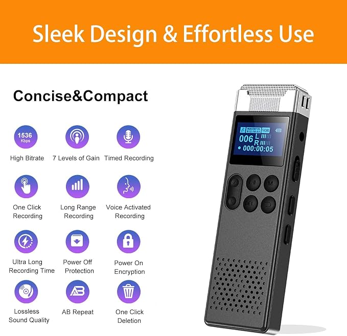 160GB Digital Voice Recorder with Playback Voice Activated Recorder for Lectures Meetings Interviews Portable Sound Audio Recorder Recording Device with Built-in Speaker A-B Repeat MP3 Player