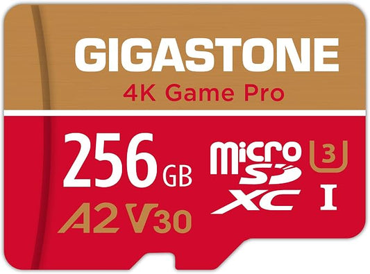 [5-Yrs Free Data Recovery] GIGASTONE 256GB Micro SD Card, 4K Game Pro, MicroSDXC Memory Card for Nintendo-Switch 1, GoPro, Action Camera, DJI, UHD Video, R/W up to 100/60MB/s, UHS-I U3 A2 V30 C10