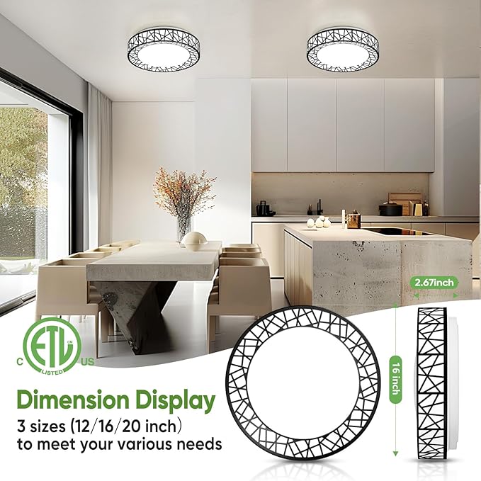 Lightania 16 Inch Flush Mount Ceiling Light, Modern Black LED Ceiling Light Fixture, 28W 2800LM 2700-6500K Adjustable, Dimmable Ceiling Lights for Bedroom, Kitchen, Hallway, Bathroom, ETL Listed