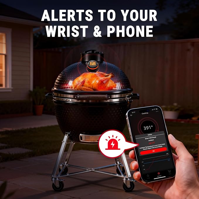 TempPro Bluetooth Grill Thermometer with LCD Display & App Alerts, 500FT Wireless Universal Temperature Gauge for Smoker, Kettle, Kamado, Pellet, Gas Grills-2 Mounting Kits Fit Most Lid Holes