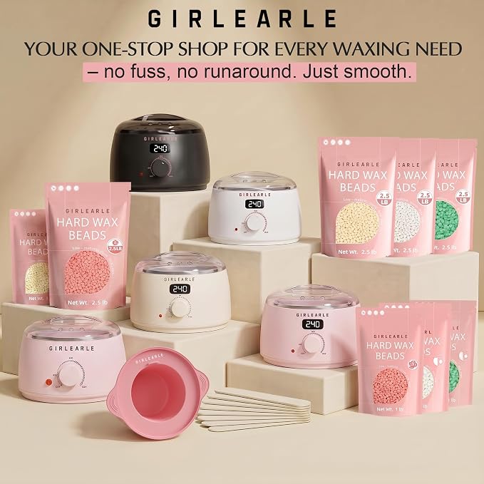 GIRLEARLE White Digital Waxing Kit for Women and Men Sensitive Skin, Wax Warmer Hair Removal at Home with Wax Beads & Silicone Pot, Target Different Types of Brazilian Bikini, Facial, Leg, Full body