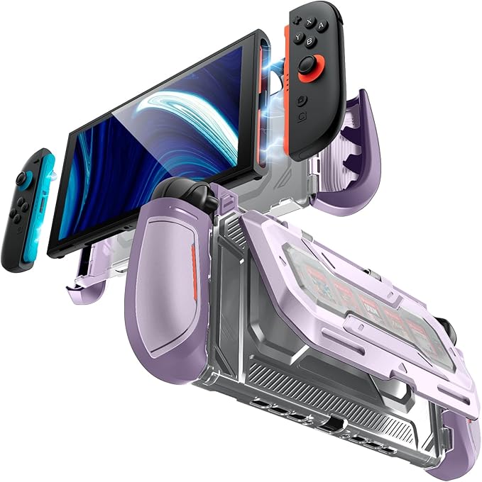 Mumba Dockable for Nintendo Switch 2 Case with Flip Stand, [Titan] Ergonomic Switch 2 Grip Protective Cover Holds 5 Game Cards & 2 TF Cards TPU Accessories and Quick-Release Joy-Con Design (Violt)
