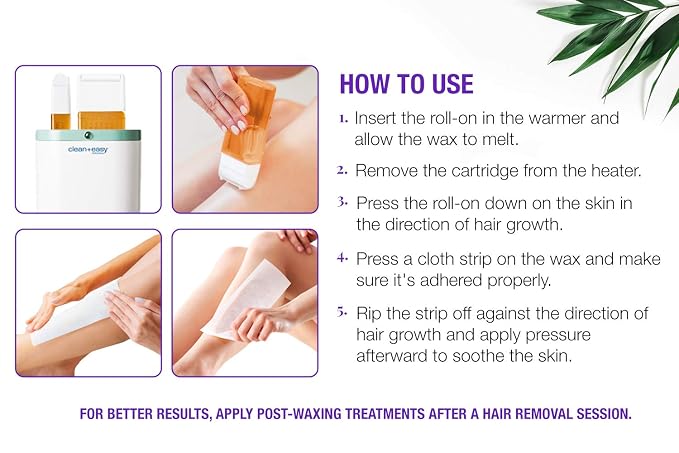 Clean + Easy Roll on Wax Kit – Hair Removal System with Dual Electric Warmer, Cartridges & Strips, At-Home Wax Roller Kit, 120V