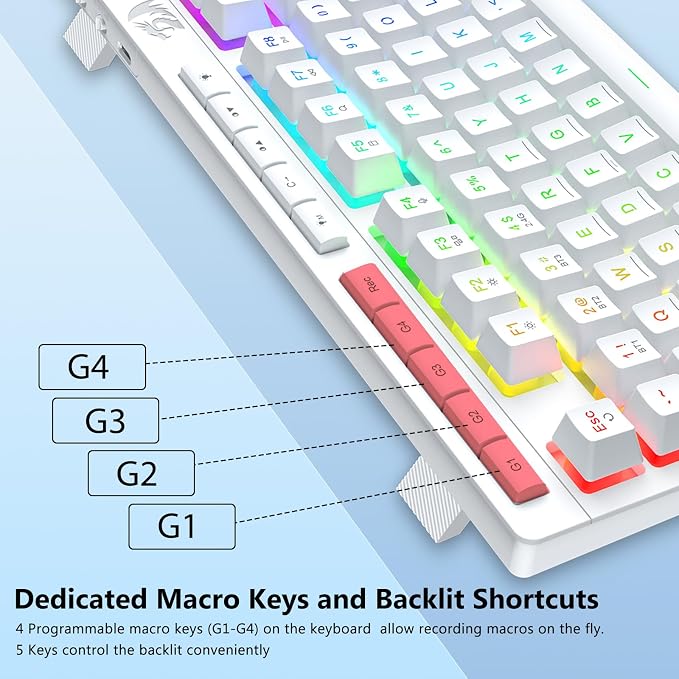 Redragon Wireless Gaming Keyboard, Bluetooth/2.4GHz/USB-C Wired, RGB Backlit, Portable 75% Mini Quiet Macro Membrane Keyboard, Rechargeable 4000mAh Battery, Anti-Ghosting for Win/MAC, White