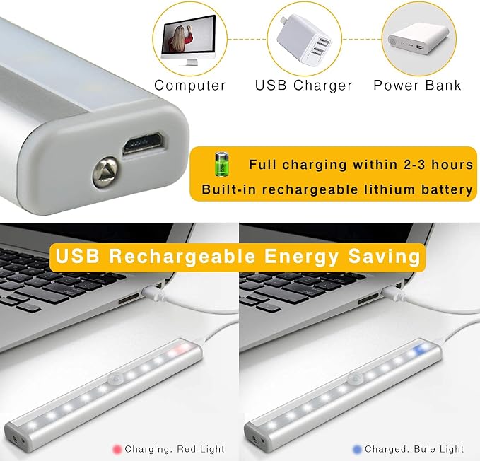 Diomart Under Cabinet Lighting with Remote, 3 Color Temps,4 Pcs | Wireless Rechargeable, 20-LED Dimmable, 10 Level Brightness, Magnetic Stick-on Anywhere, Touch Night Light Kitchen, Wardrobe