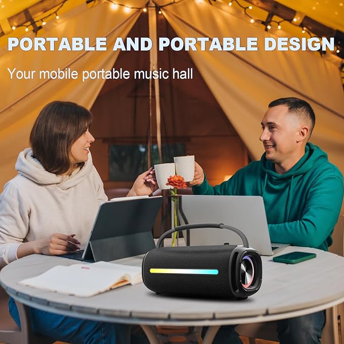 Portable Bluetooth Speaker, Outdoor Waterproof Wireless Speaker with Colorful Flashing Lights, 20W Super Bass, TWS Pairing Suitable for Outdoor, Party, Home, Beach, Travel (Camouflage)