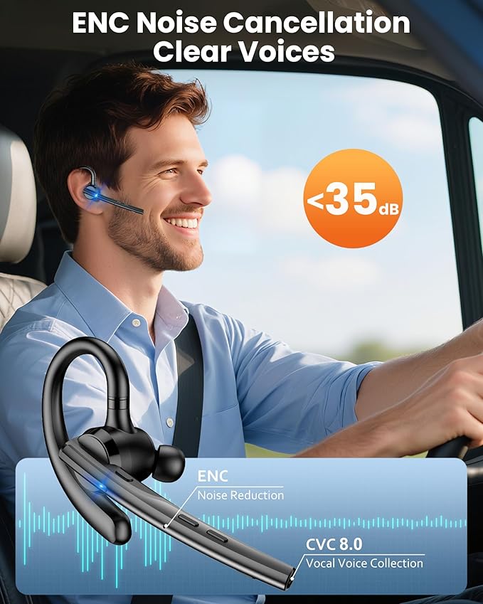 New Bee Bluetooth Headset V5.1 72H Talk Time Dual Mic with Mute Button for Business, Wireless Hand-Free Bluetooth Earpiece with 500mAh Charging Case for Cell Phone Calls Trucker Driver Laptop