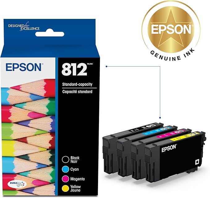Epson 812 DURABrite Ultra Ink Standard Capacity Black & Color Cartridge Combo Pack (T812120-BCS) Works with Workforce Pro WF-7310,7820,7840,EC-C7000,(Pack of 2)