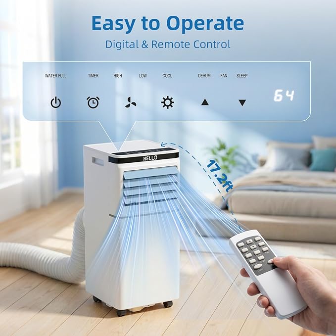 Antarctic Star 8000 BTU Portable Air Conditioner, 3-in-1 AC Unit with Fan, Dehumidifier, Remote Control, 24H Timer, Sleep Mode, Digital Display for Home & Office