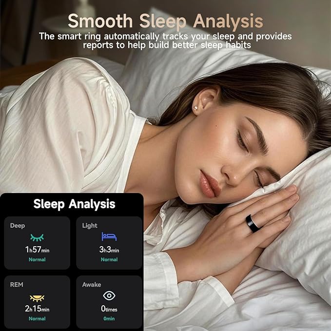 Smart Ring for Women & Men, Fitness & Activity Tracker, Sleep Monitoring, 7-Day Battery Life, 5ATM Waterproof, No Subscription Fee, iOS & Android Compatible (Black, 9)