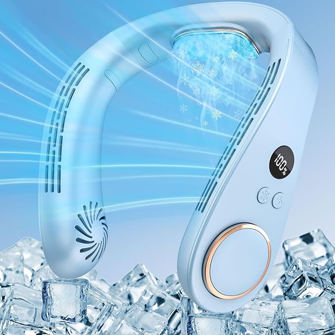 Neck Cooler with Cooling Plate, Around the Neck Hanging Air Conditioner, 5500mAh up to 15H Battery Cooling Device, Quiet Cordless Bladeless Face Fan for Home Office Outside Travel Sports, Light Blue
