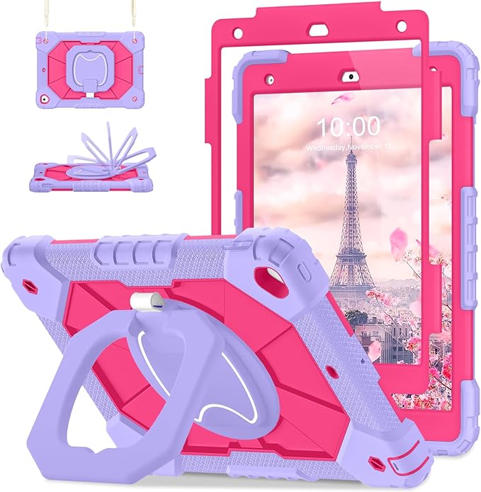Auizotl Case for iPad 9th/8th/7th Generation 10.2 Inch iPad Case 9th Generation with Screen Protector/Rotate Stand/Pen Holder,Military Grade Shockproof i Pad 9th/8th/7th Gen Cases,Purple Pink