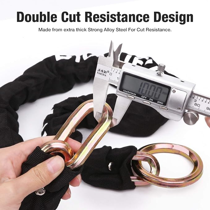 Motorcycle Lock Chain Locks Heavy Duty, 120cm/4ft Long, Cut Proof 10mm Thick Colorful Square Chains with 4Keys 16mm U Lock, Ideal for Motorcycles, Motorbike, Bike, Generator, Gates
