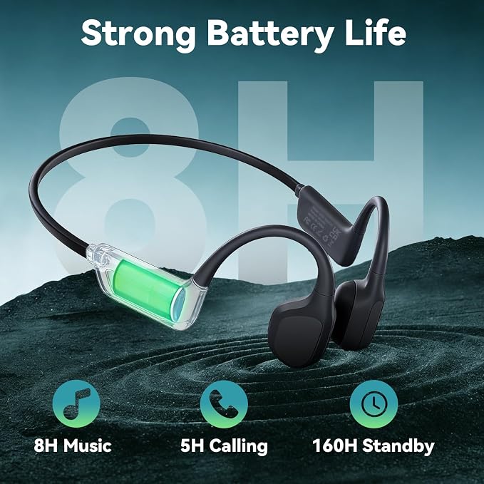 Bone Conduction Swimming Headphones, IPX8 Waterproof Open Ear Headphones with 8GB MP3 Player, Bluetooth 5.4 Wireless Headphones for Swimming, Pool Training & Underwater Sports, Black
