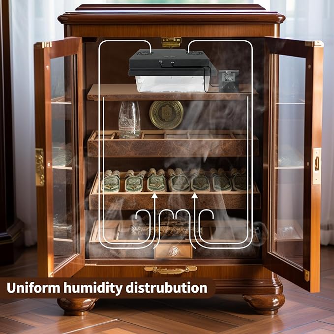 Briidea Electric Cabinet Humidifier, 30–80% RH Settings, Precise Temperature & Humidity Monitoring, Fits 10–20 Cu. Ft. Cabinets, 12V Adapter Powered