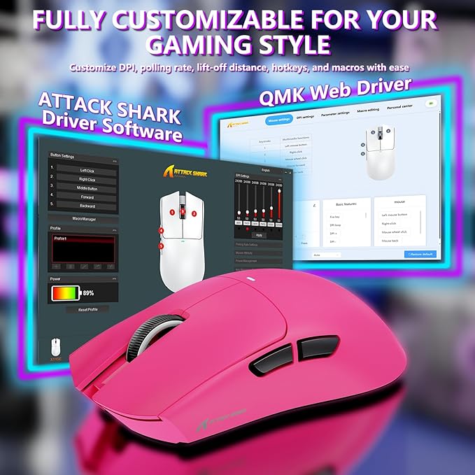 MAMBASNAKE Attack Shark X11SE Lightweight Wireless Gaming Mouse, Tri-Mode 2.4G/USB-C Wired/BT, 22K DPI, PAW3311 Optical Sensor, 59g, 5 Programmable Buttons, 300mAh Battery for PC/Mac((Berry-Griptape)