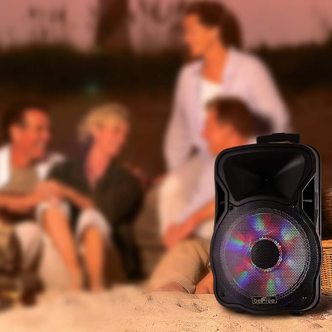 beFree Sound 12 Inch 2500 Watt Bluetooth Rechargeable Portable Party PA Speaker with Illuminating Lights,Black,BFS-12 Portable Speaker