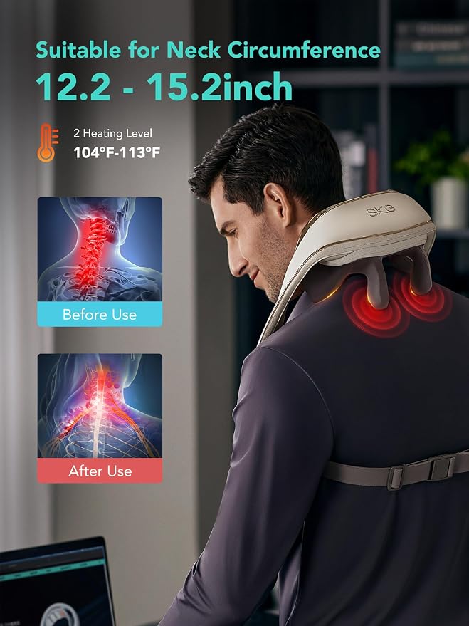SKG H5mini Neck and Traps Massager with Heat for Deep Tissue Relief, Father's Day Dad Gifts, 6D Hand Kneading, Cordless Neck and Shoulder Massager, Hands-Free Wireless for Men and Women