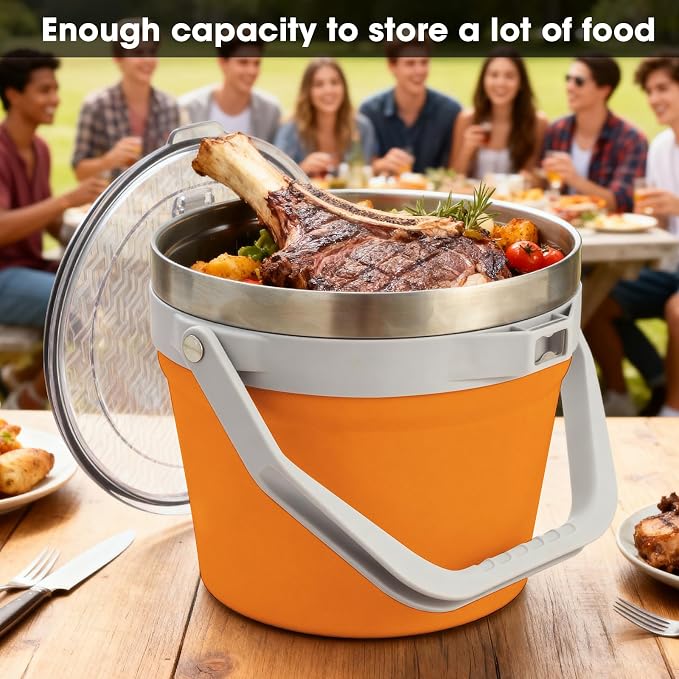 COKTIK 7L Insulated Ice Bucket with Lid，Double Wall Vacuum Stainless Steel Beverage Bucket Keeps Frozen Longer，Holds 6 Longnecks or 3 Bottles of Wine，for Cocktail, Champagne, Large Parties(Orange)