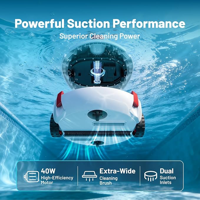 VONKO P10 Pool Vacuum for Above Ground Pool, Cordless Robotic Pool Cleaner and Above Ground Pool Vacuum, Automatic Pool Vacuum with 100-Min Runtime, Self-Parking,White