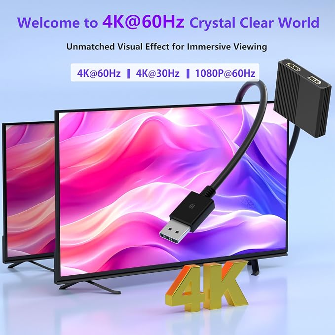 DisplayPort to HDMI DisplayPort Adapter, 4K@60Hz Display Port Splitter for Dual Monitors Extended Display,DP to DP/HDMI Splitter 1 in 2 Out, DisplayPort MST Hub for for Desktop,Laptop,Graphics Card