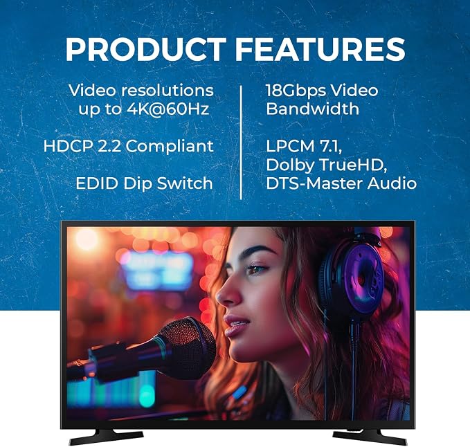 OREI 1x4 HDMI Splitter 4K 60Hz with Audio Extractor – HDMI 2.0b Splitter 1 in 4 Out with 4K to 1080p Downscaling, HDR10+, Dolby Vision, HDCP 2.3, Optical & 3.5mm Audio Out