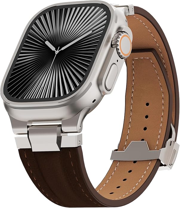 Vintage Genuine Leather Band for Apple Watch Ultra 49mm (2026 Upgrade), Rugged Replacement Strap Compatible with iWatch 46mm 45mm 44mm - for Men Women, Fit Ultra3/2/1, SE 3/2/1, Series11 10/9/8/7/6/5/4