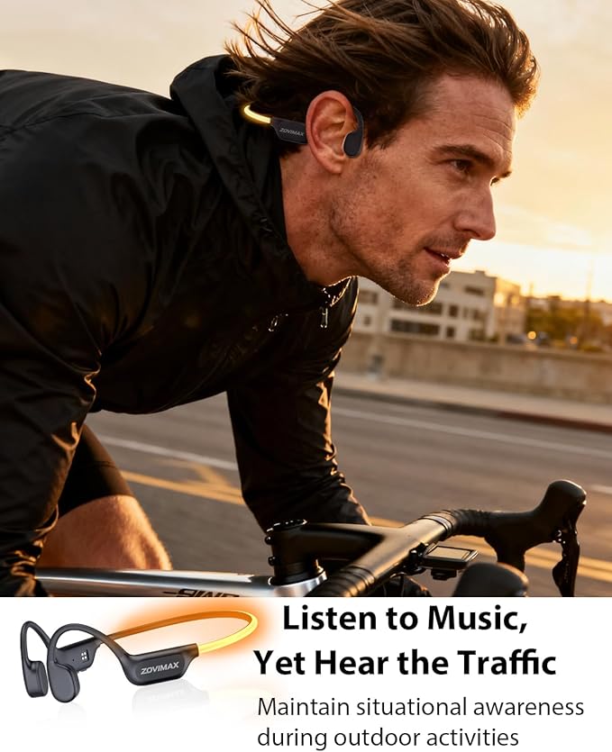 X500 Bone Conduction Headphones, Open Ear, LED Light, IP67 | Open-ear Bluetooth sports headset for running, cycling, workouts & outdoor use, with rear LED safety light and built-in mic