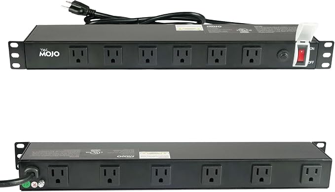 Tecmojo 1U Rackmount Network-Grade PDU, 12 Wide-Spaced Right Angle Outlets, Circuit Breaker 12A (UL Certified 12A) 6ft Cord w/ 5-15P Plug, Black