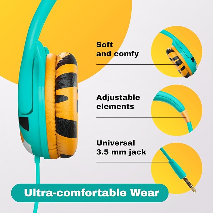 Kidrox Wired Toddler Headphones for 1-7 Years Old — 85dB Volume Limited Baby Headphones for Plane and Car Travel — Children Headset for Airplane, iPad and Tablet, Kids Headphone with Cord for Children