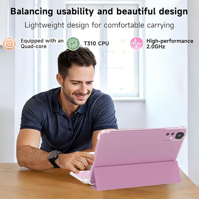 10 Inch Tablet Android 15 Tablets with Case 4+16GB RAM+128GB ROM, 6000mah Battery 10 in Android Tableta, 2MP+8MP Dual Camera 10.1'' IPS HD Touch Screen Tab (Pink+Keyboard)