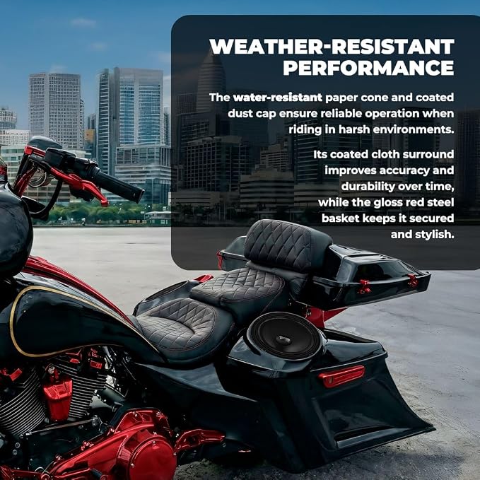DS18 PRO-SM8.2 8" Slim Loudspeaker – 8”, Midrange, Red Steel Basket, 500W Max Power, 250W RMS, 2 Ohms - Premium Quality Audio Speakers – IP66 Water Resistance, Perfect for Motorcycle Applications