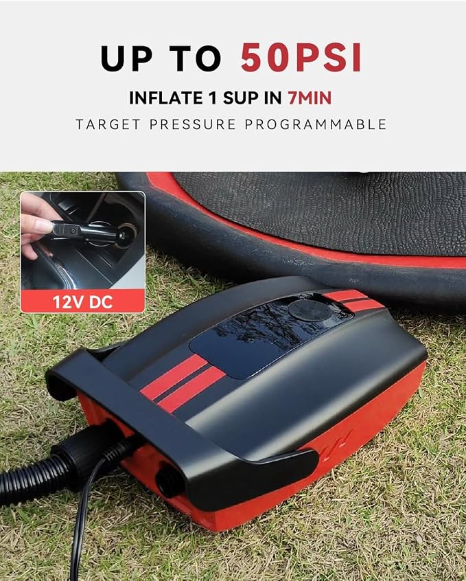 ZFOX Paddle Pump, 50PSI Portable Electric Pump - Dual Motor SUP Air Pump for Inflation and Deflation, Auto Shut Off, 12V DC Car Connector for Vertical Paddle Boards, Cars, Air Cushion