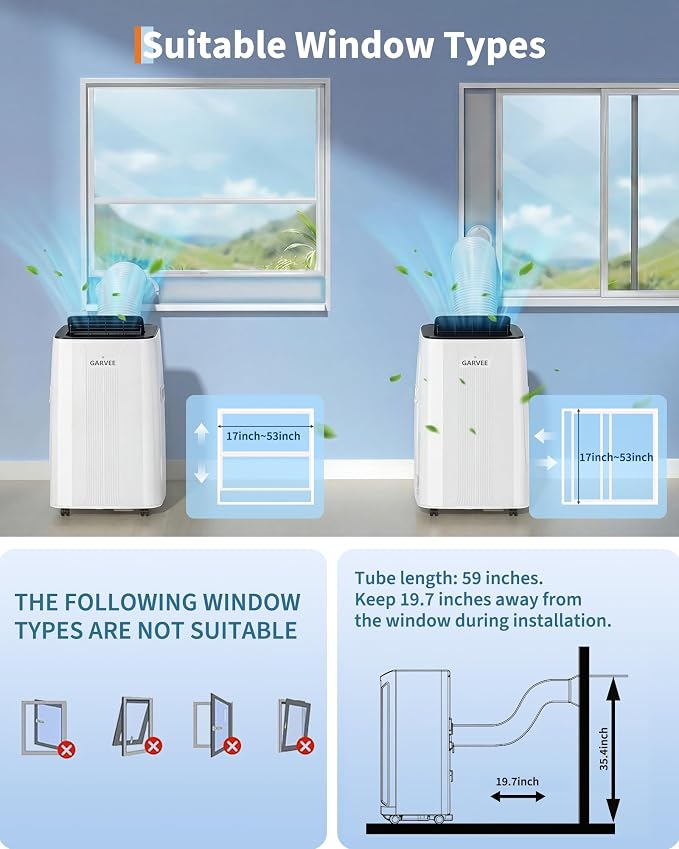 Garvee Portable Air Conditioners 14000 BTUs,1290W 850 Sq.Ft CEER 7.83