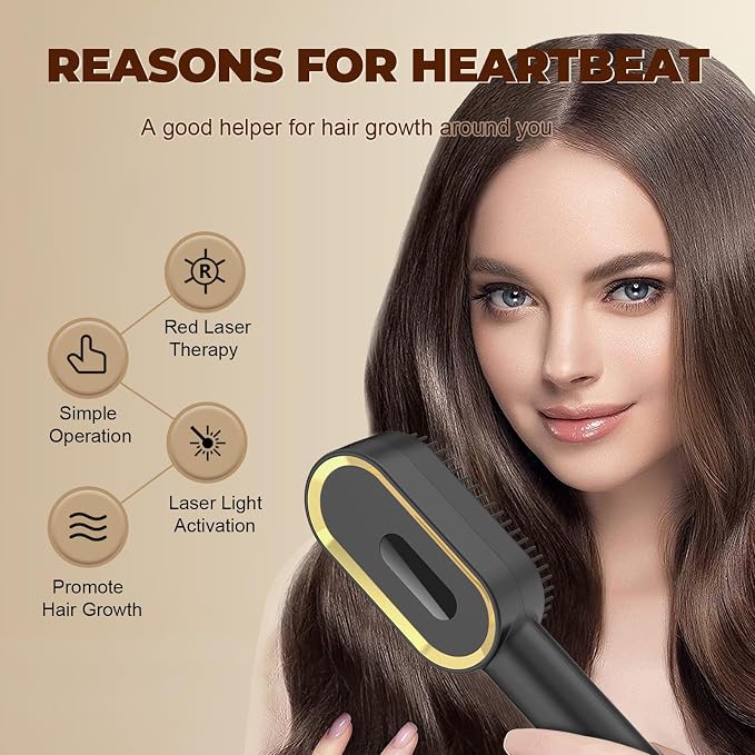 Laser Hair Growth Comb - FDA Cleared 650nm LLLT Red Light Therapy for Thinning Hair Regrowth, Vibrating Scalp Massager Promotes Fuller, Thicker Hair Rechargeable for Men & Women - Black