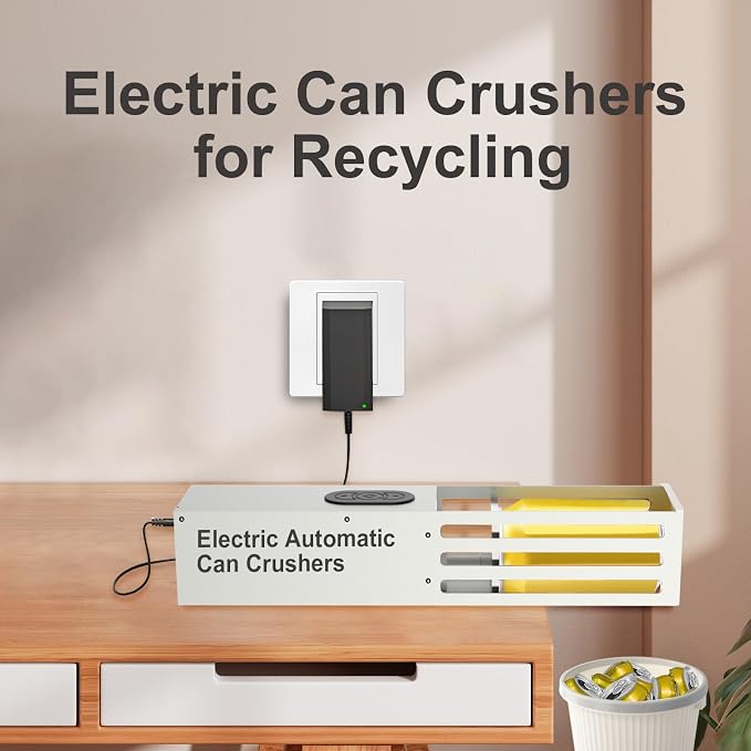 Automatic Can Crusher, Electric Can Crushers Wall Mounted for Recycling 8oz, 12oz & 16oz Cans, Fill 1 can at a Time, for Recycling Aluminum Seltzer, Cola, Beer Cans